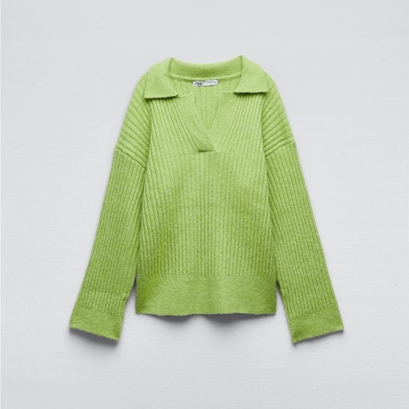 Zara sweater oversize cozy cardigan vneck ribbed collar - Picture 9 of 10